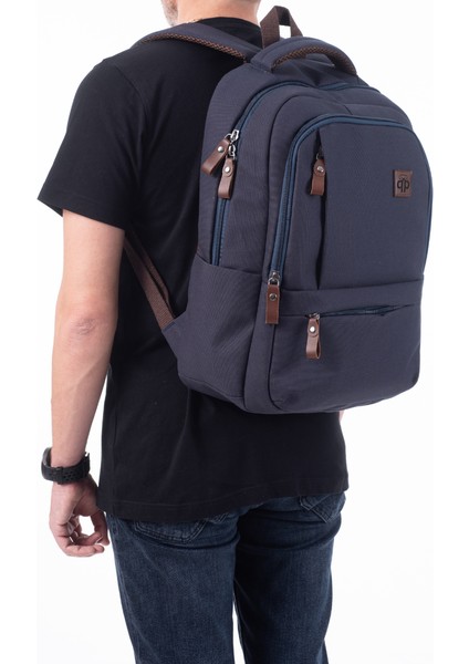 Qp Madre Gabardin Kumaş Laptop Bölmeli Lacivert Sırt Çantası