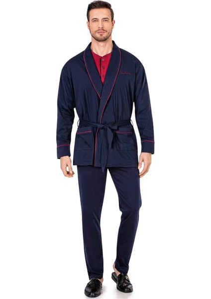 5605 Erkek Çeyizlik 3'lü Rob Pijama Takım-Lacivert