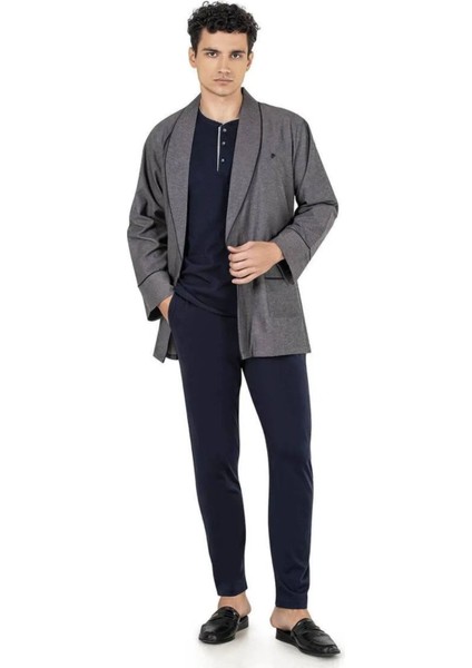5610 Erkek Çeyizlik Rop Pijama Takım-Lacivert