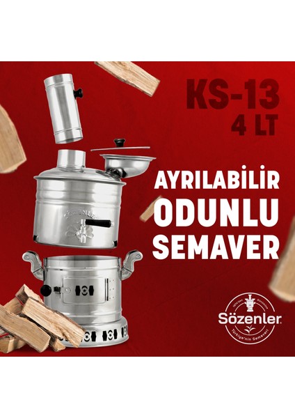 Krom Ayrılabilir Odunlu Semaver 4 Lt