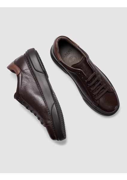 Deri Kahverengi Bağcıklı Erkek Sneaker