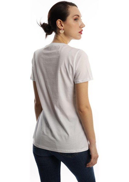Kadın Minimal Project Basklı T-Shirt Beyaz