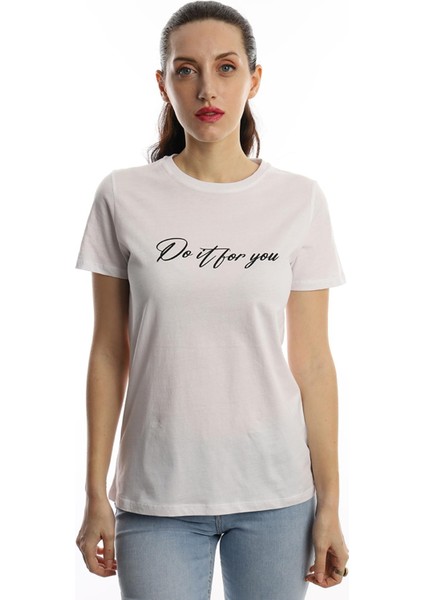 Polo State Kadın Do It For You Yazı Baskılı T-Shirt Beyaz