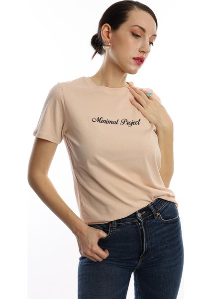 Kadın Minimal Project Basklı T-Shirt Bej fiyatları