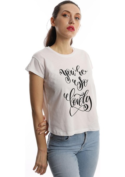 Polo State Kadın You Are So Lovely Baskılı T-Shirt Beyaz