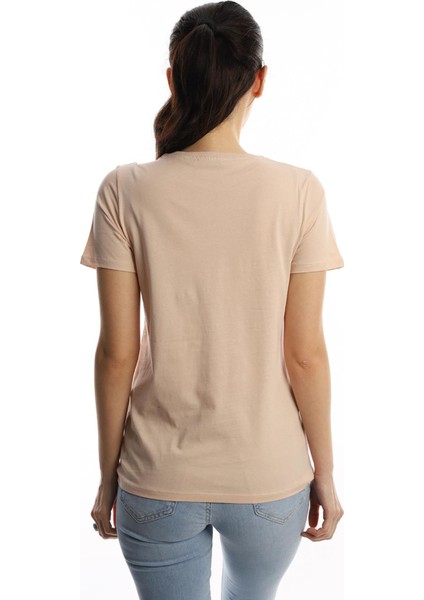 Kadın Kelebek Baskılı T-Shirt Bej