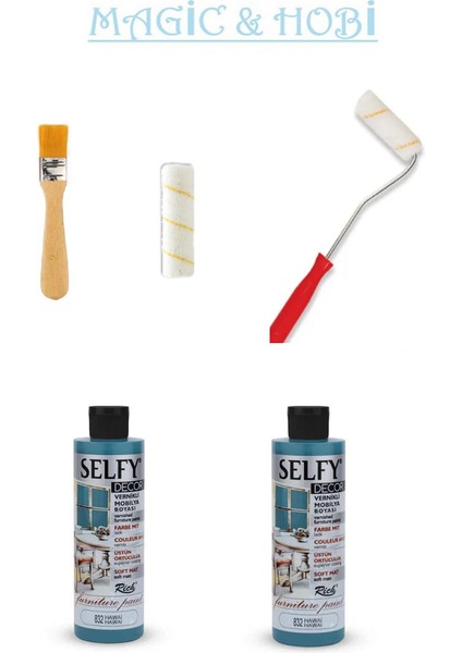 Selfy Decor Kendinden Vernikli Mobilya Boyama Seti 240 cc Hawaii 2 Adet Rulo+Yedek+Fırça