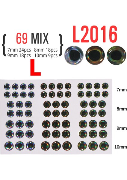 L2016 69 Adet Tarzı Adet 3mm ~ 10MM Holografik Epoksi 3D Gerçekçi Balık Gözü Jigplastic Cazibesi Fly Bağlama Için Dıy Malzeme Flamalar Baitfish Yapımı (Yurt Dışından)