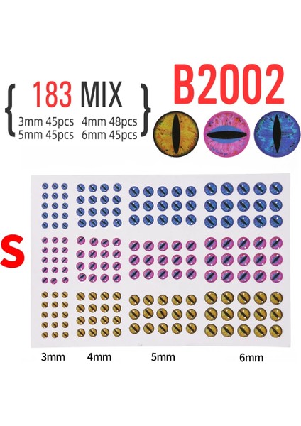 B2002 183 Adet Stil Adet 3mm ~ 10MM Holografik Epoksi 3D Gerçekçi Balık Gözü Jigplastic Cazibesi Fly Bağlama Için Dıy Malzeme Flamalar Baitfish Yapımı (Yurt Dışından)