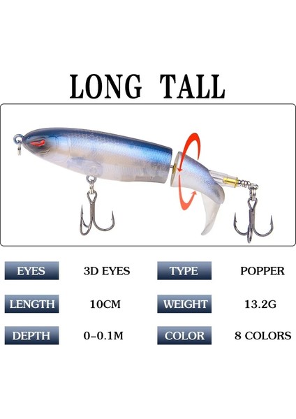No.1 Tarzı Whopper Plopper 10CM 13G Yüzen Popper Balıkçılık Cazibesi Yapay Sert Yem Wobbler Dönen Kuyruk Olta Takımı 3D Gözler (Yurt Dışından)