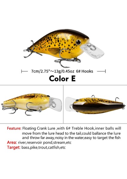 Renk E Stili Probero Topwater Crankbait Balıkçılık Cazibesi 7cm 13G Yapay Wobblers Krank Yemi Bas Alabalık Sazan Olta Takımı (Yurt Dışından)