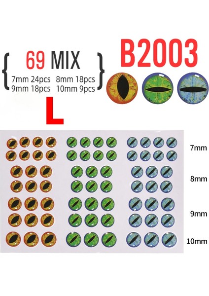 B2003 69 Adet Tarzı Adet 3mm ~ 10MM Holografik Epoksi 3D Gerçekçi Balık Gözü Jigplastic Cazibesi Fly Bağlama Için Dıy Malzeme Flamalar Baitfish Yapımı (Yurt Dışından)