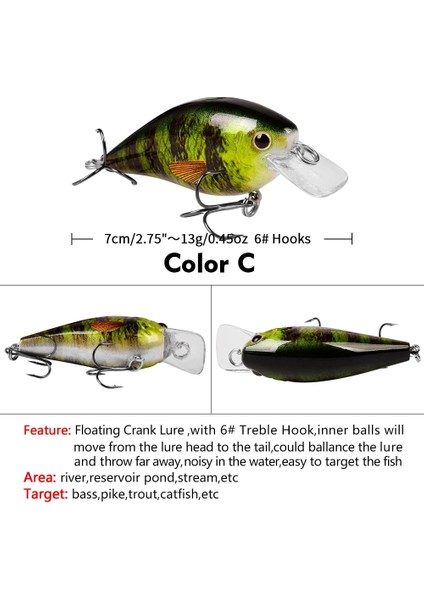 Renk C Stili Probero Topwater Crankbait Balıkçılık Cazibesi 7cm 13G Yapay Wobblers Krank Yemi Bas Alabalık Sazan Olta Takımı (Yurt Dışından)