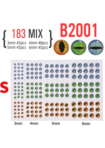 B2001 183 Adet Stil Adet 3mm ~ 10MM Holografik Epoksi 3D Gerçekçi Balık Gözü Jigplastic Cazibesi Fly Bağlama Için Dıy Malzeme Flamalar Baitfish Yapımı (Yurt Dışından)