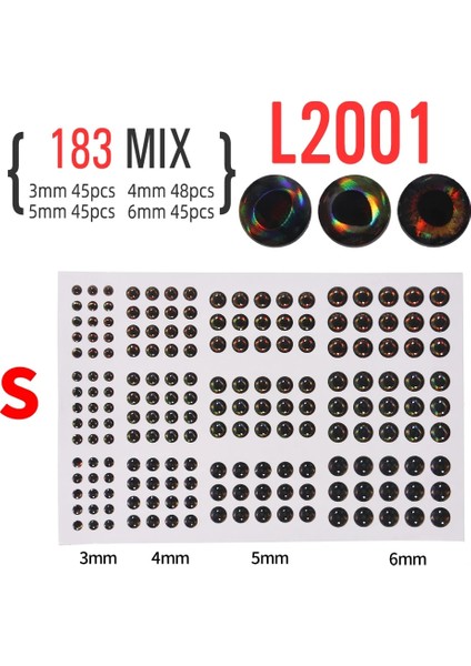 L2001 183 Adet Stil Adet 3mm ~ 10MM Holografik Epoksi 3D Gerçekçi Balık Gözü Jigplastic Cazibesi Fly Bağlama Için Dıy Malzeme Flamalar Baitfish Yapımı (Yurt Dışından)