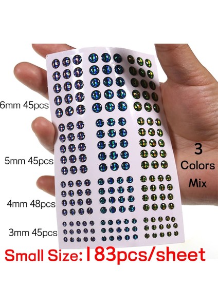 L2001 183 Adet Stil Adet 3mm ~ 10MM Holografik Epoksi 3D Gerçekçi Balık Gözü Jigplastic Cazibesi Fly Bağlama Için Dıy Malzeme Flamalar Baitfish Yapımı (Yurt Dışından)