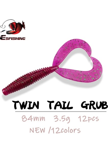 PA16 Stili 84MM 12 Adet Esfıshıng Balıkçılık Yemi Yumuşak Cazibesi Ikiz Kuyruk Grub Adet Jig Cazibesi Yapay Yem Olta Takımı Pesca Alabalık (Yurt Dışından) fiyatları