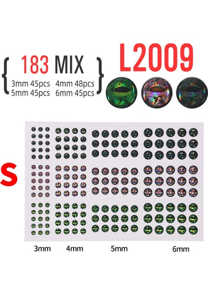 L2009 183 Adet Stil Adet 3mm ~ 10MM Holografik Epoksi 3D Gerçekçi Balık Gözü Jigplastic Cazibesi Fly Bağlama Için Dıy Malzeme Flamalar Baitfish Yapımı (Yurt Dışından)