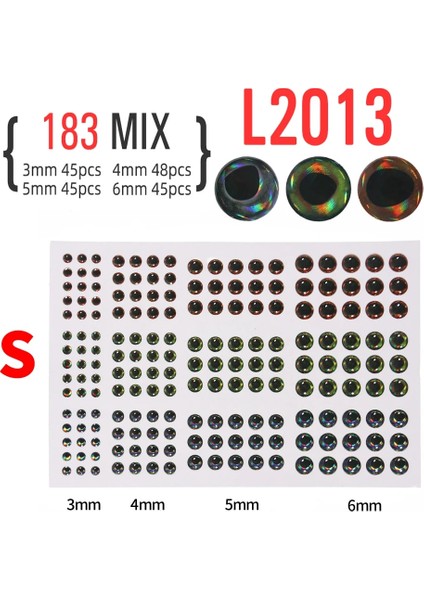 L2013 183 Adet Stil Adet 3mm ~ 10MM Holografik Epoksi 3D Gerçekçi Balık Gözü Jigplastic Cazibesi Fly Bağlama Için Dıy Malzeme Flamalar Baitfish Yapımı (Yurt Dışından)