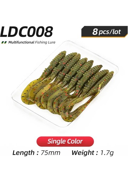 LDC008 Stili 75MM 1.7g 8 Adet Ardea Yumuşak Lures G Licone Yem Yapay Solucan Kıvırcık Jig Kuyruk Bas Wobblers Swimbait Olta Takımı (Yurt Dışından)