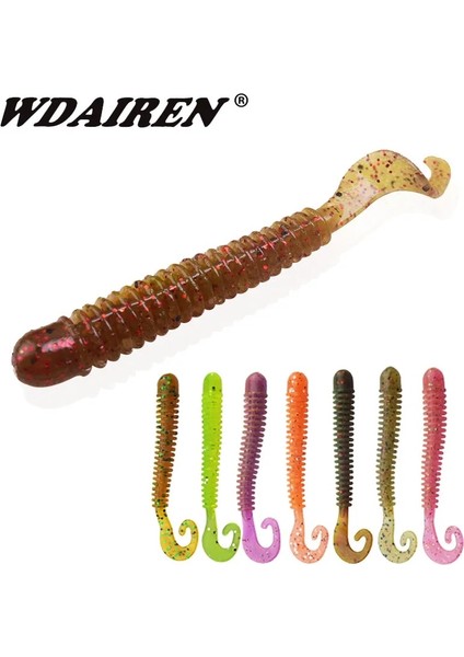E Stili Lot Worms Silikon Yumuşak Yem G Jig Wobblers Balıkçılık Cazibeleri Çekici Karides Koku Tuz Döner Kuyruk Bas Sazan Müdahale (Yurt Dışından) modelleri