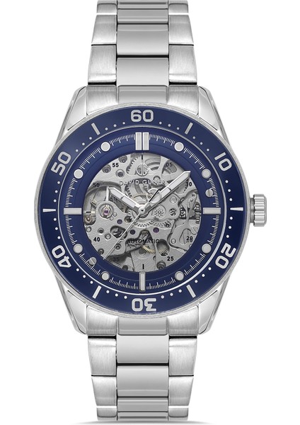 Gümüş Kaplamalı Mavi Kadranlı Otomatik Erkek Kol Saati