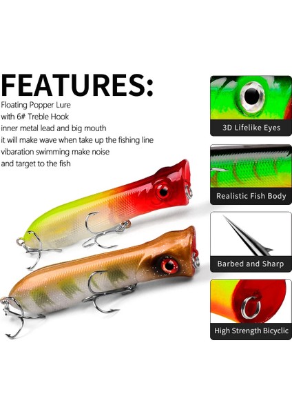 Bir Stil 10 Renk Popper Unlure Olta Takımı 3.15 "-8cm. Balıkçılık Lures Popper Lures Bas Yemler 6 # Kanca Balık Yemi (Yurt Dışından) indirimleri