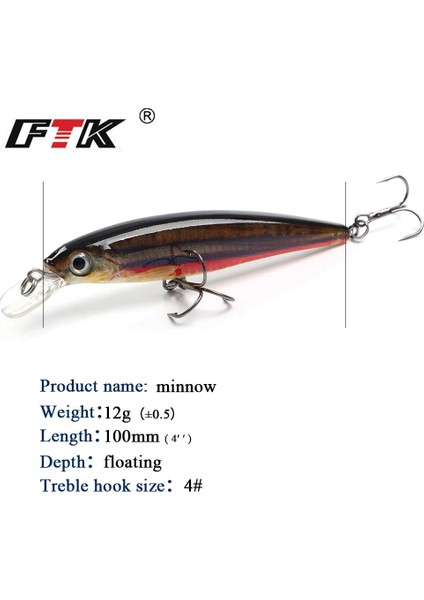 NO.372 Tarzı Ftk 1 Adet Minnow Balıkçılık Cazibesi Lazer Sert Yapay Yem 12G Balıkçılık Wobblers Crankbait Minnows 3D Gözler Olta Takımı (Yurt Dışından) fırsatları