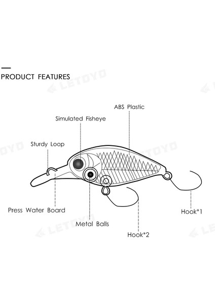E Stili 50MM 3.2g Letoyo 3.2g Crankbait Sığ Dalış Balıkçılık Cazibesi Tatlısu Strea Alabalık Somon Kaya Balığı Krank Için Yüzen Sert Yemler (Yurt Dışından) indirimleri