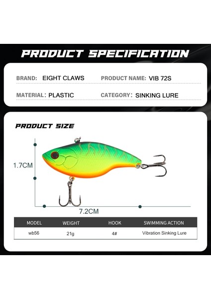 B Tarzı 72MM 21G Sekiz Pençe G Titreşim Balıkçılık Cazibesi Dudaksız Crankbaits Batan Su Plastik Yapay Vıb Sert Yem (Yurt Dışından)