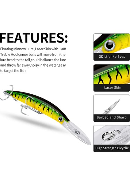 No.10 Tarzı Büyük Minnow 17CM 27G Wobblers Balıkçılık Cazibesi Derin Dalış Yapay Sert Yem Trolling Teknesi Deniz Balıkçılığı Bas Pike Cazibesi (Yurt Dışından)
