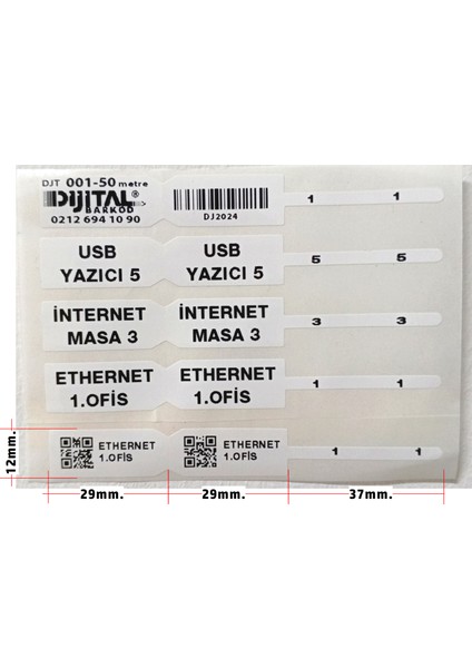 Gözlük Etiketi, Kablo Etiketi, Takı Etiketi, Baskılı Pp Opak 12X95MM - 100 Adet