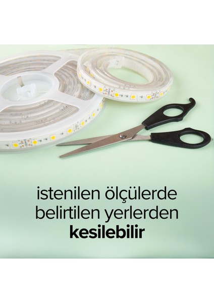 5 Metre Beyaz Şerit LED Jaklı 3 Dirençli İç Mekan Tak Çalıştır Adaptör Dahil 12V IP20 Yeni Nesil Yüksek Lümen, Tezgah, Dolap, Mutfak, Ayna Aydınlatma İçin