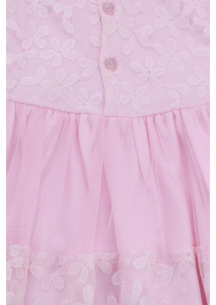 Çiçekli Tüllü Kız Elbise Pembe