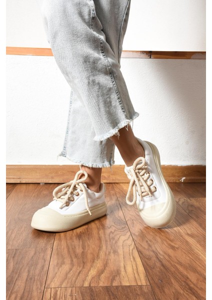 Alyona Kadın Sneakers Halat Bağcıklı Spor Ayakkabı Beyaz Deri fiyatları