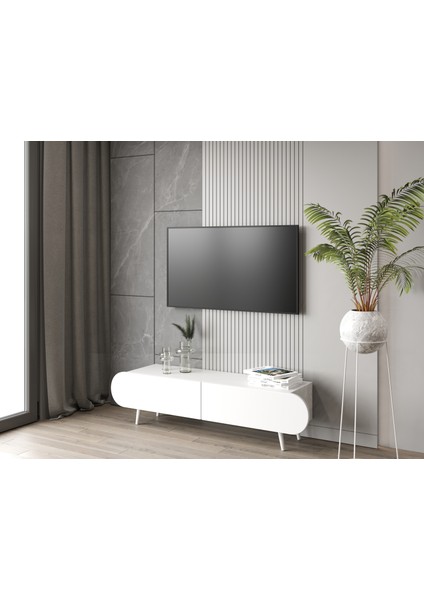 ENWOOD REGULUS Beyaz 2 Kapaklı Ahşap Ayaklı 140 cm Modern Tv Ünitesi