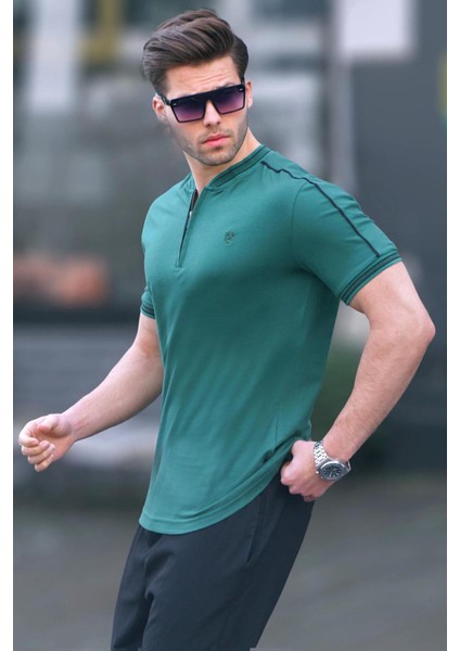 Erkek Tişört Koyu Yeşil Polo Yaka %95 Pamuklu Günlük Kullanım İçin