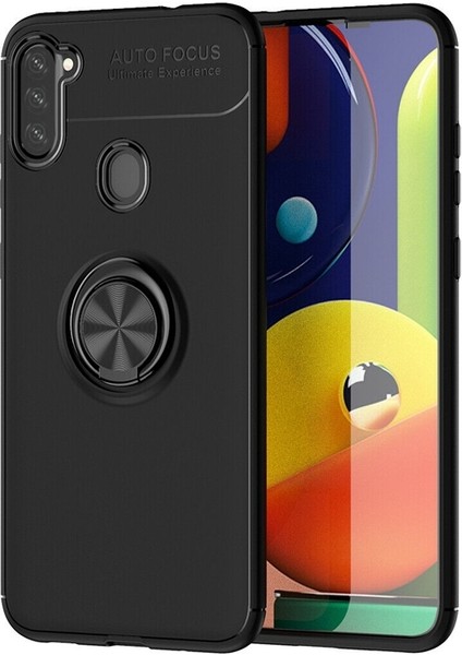 Samsung Galaxy M11 Kılıf Ravel Silikon Yüzüklü Mıknatıslı Siyah