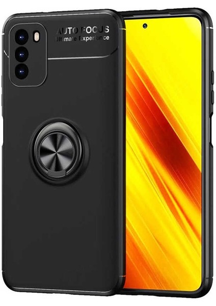 Xiaomi Poco M3 Kılıf Ravel Silikon Yüzüklü Mıknatıslı Siyah