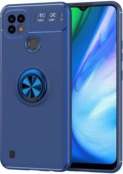 Realme C25 Kılıf Ravel Silikon Yüzüklü Mıknatıslı Lüx Koruma Lacivert