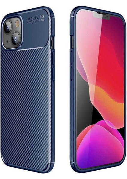 Apple iPhone 13 Kılıf Negro Karbon Görünüm Dizayn Silikon Lacivert