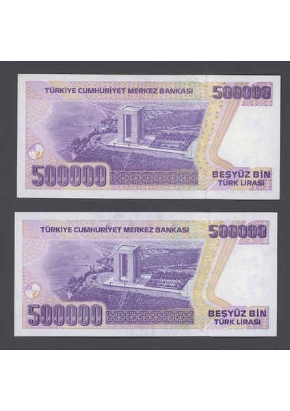 2 Adet 500 000 Lira Banknotlar Farklı Filigran Takım