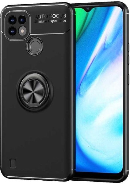 Realme C25 Kılıf Ravel Silikon Yüzüklü Mıknatıslı Lüx Koruma Siyah