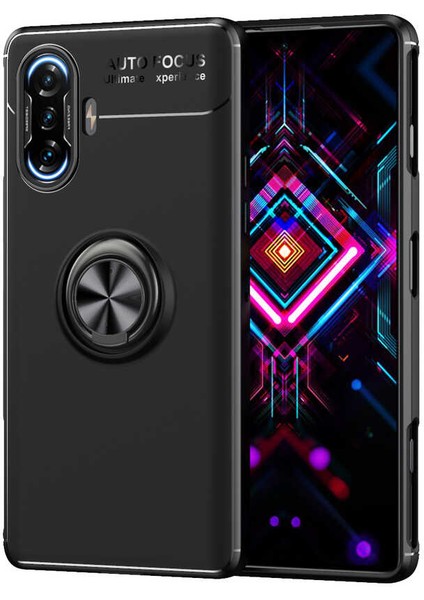 Xiaomi Redmi K40 Gaming Kılıf Ravel Silikon Yüzüklü Mıknatıslı Kamera Korumalı Siyah