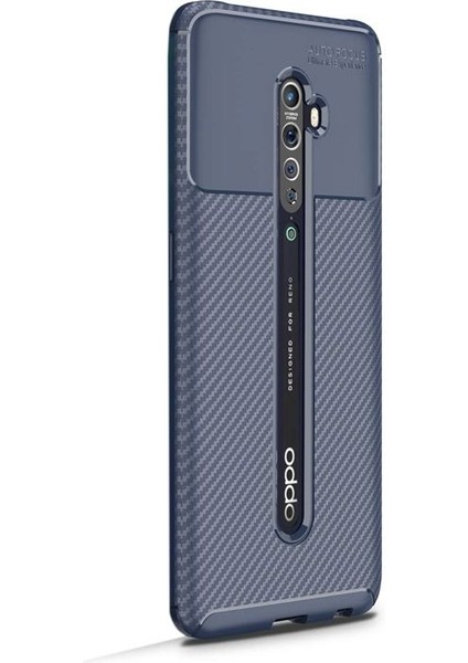 Oppo Reno 2 Kılıf Negro Karbon Dizayn Silikon Lacivert