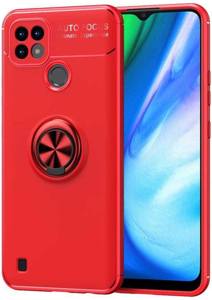 Realme C25 Kılıf Ravel Silikon Yüzüklü Mıknatıslı Lüx Koruma Kırmızı