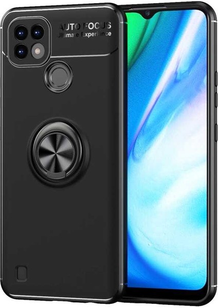 Realme C21 Kılıf Ravel Silikon Yüzüklü Mıknatıslı Siyah