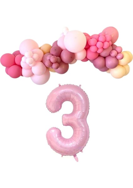 MiniZincirBalonSeti Fuşya-M.Pembe-R.Pembe-Şeftali+3 34inç A.PembeFolyoBalon 30Adet+BalonŞerid