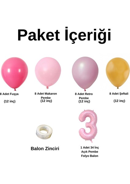 MiniZincirBalonSeti Fuşya-M.Pembe-R.Pembe-Şeftali+3 34inç A.PembeFolyoBalon 30Adet+BalonŞerid fiyatları