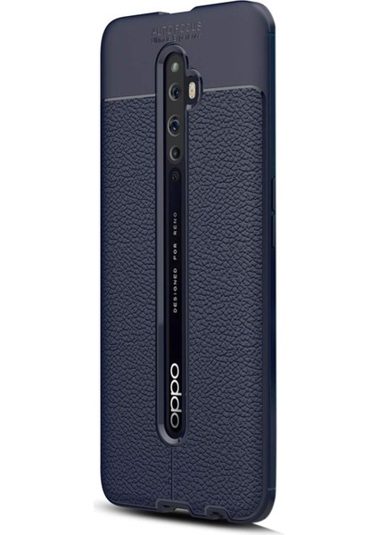 Oppo Reno 2z Kılıf Niss Silikon Deri Görünümlü Lacivert